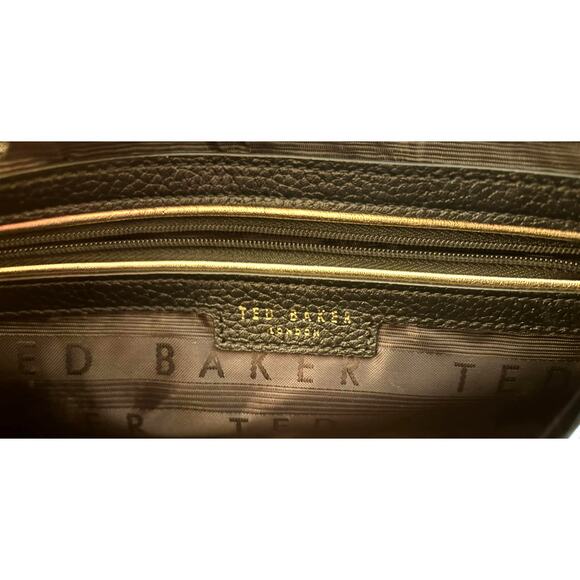 Ted Baker London Miliaa Black Leather & Suede Shoulder Bag Gold Chain Lock EUC!! - Picture 6 of 6